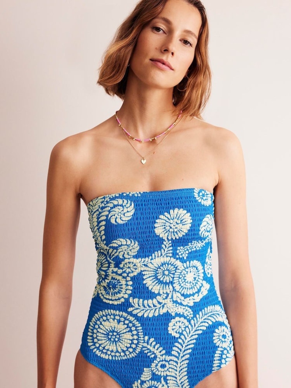 Boden Women’s Blue Milos Smocked Strapless Swimsuit - Size 10